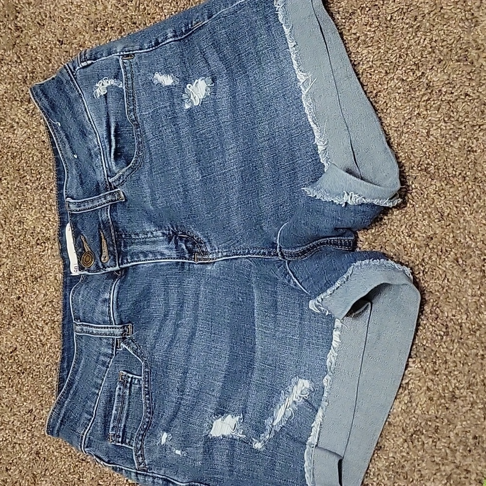 Distressed jean shorts